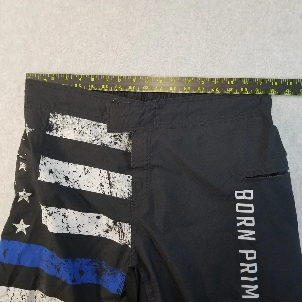 Born Primitive Shorts Mens 37 38 Black Blue Line American Flag USA Gym Board